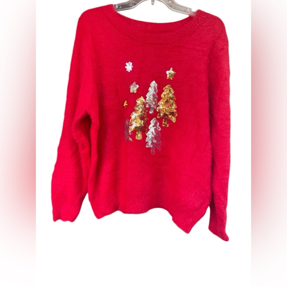 Shein Women’s plus size Christmas sweater size 2X red sequin Christmas trees